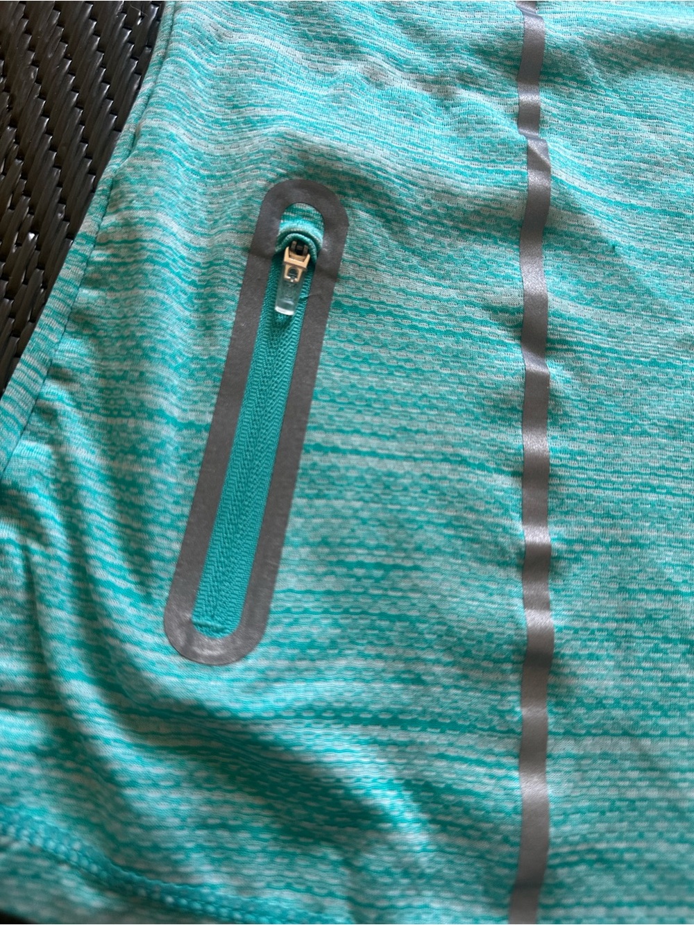 REEBOK Women's T Shirt Reflective Aqua Marled V Neck Side Zip Pocket Large - Picture 2 of 7
